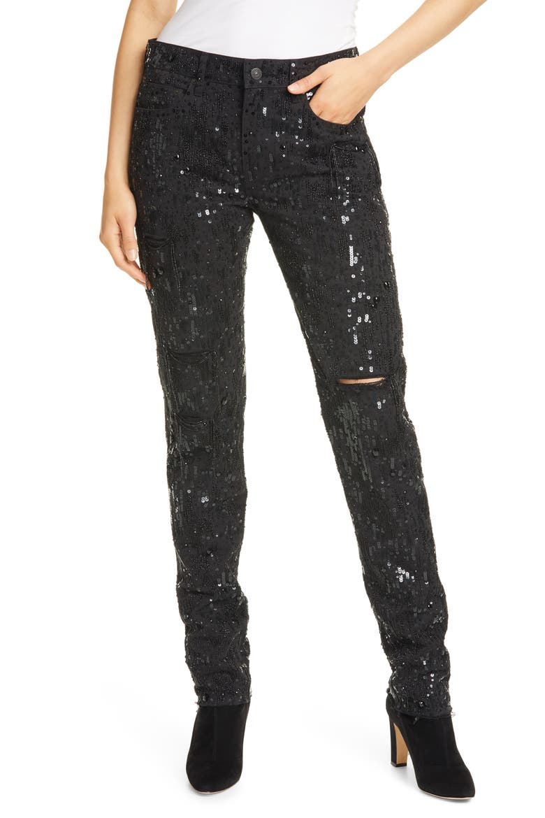 Avery Sequin Boyfriend Jeans, Main, color, BLACK BEADED