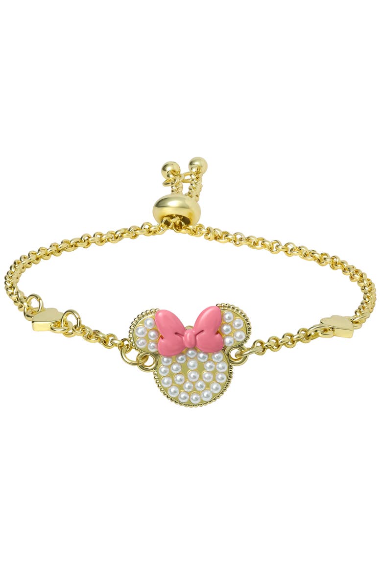 Minnie Mouse Bracelet, 18k Gold Flash Plated, Adjustable Lariat, Main, color, Gold tone