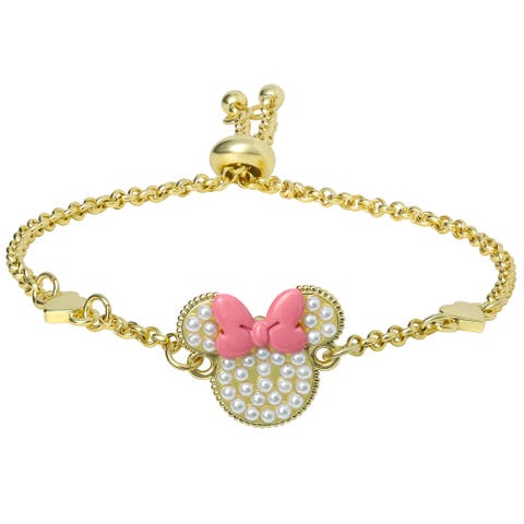 Minnie Mouse Bracelet, 18k Gold Flash Plated, Adjustable Lariat