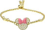 Disney Minnie Mouse Bracelet, 18k Gold Flash Plated, Adjustable Lariat