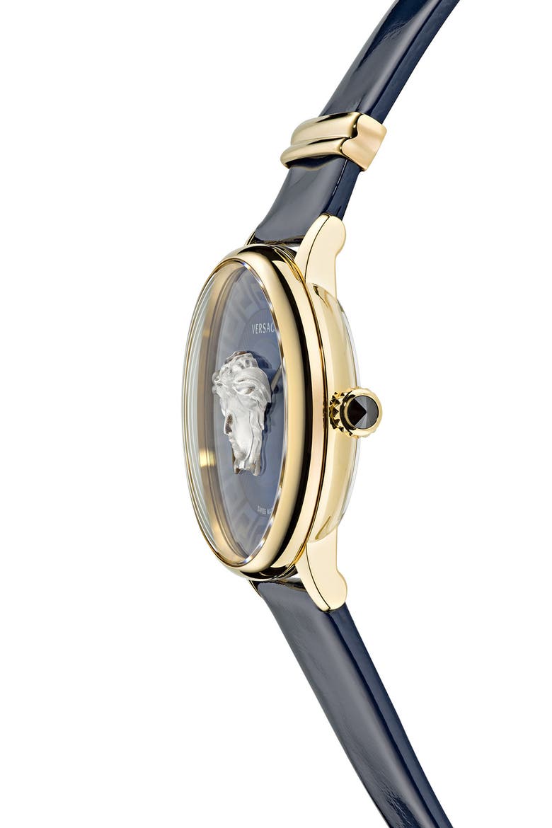 Medusa Alchemy Leather Strap Watch, 38mm, Alternate, color, IP YELLOW GOLD