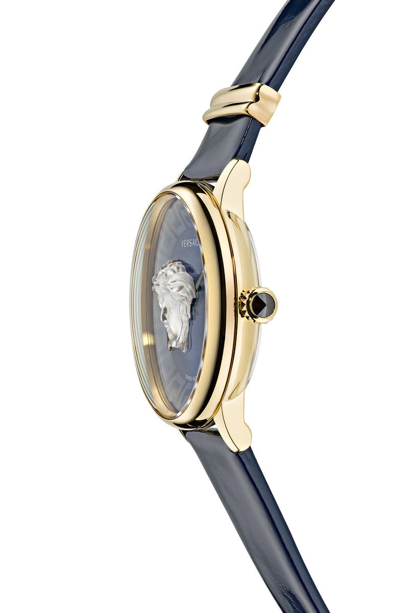 Versace Medusa Alchemy Leather Strap Watch, 38mm, Alternate, color, Ip Yellow Gold