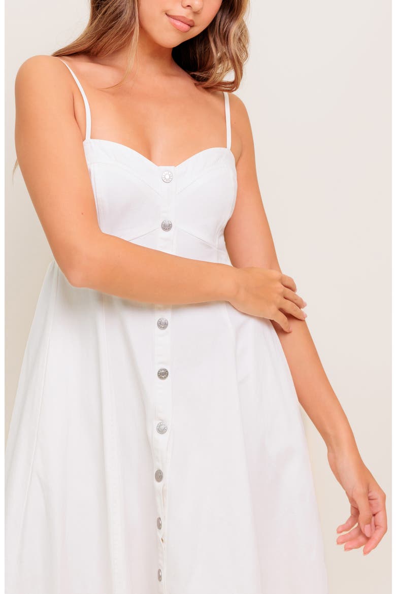 Denim Button Front Midi Dress, Alternate, color, WHITE