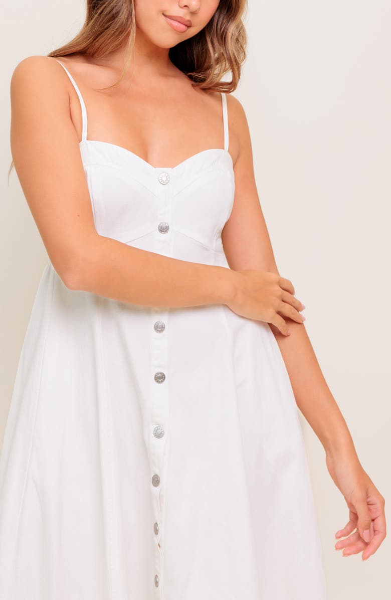 FLYING TOMATO Denim Button Front Midi Dress, Alternate, color, White