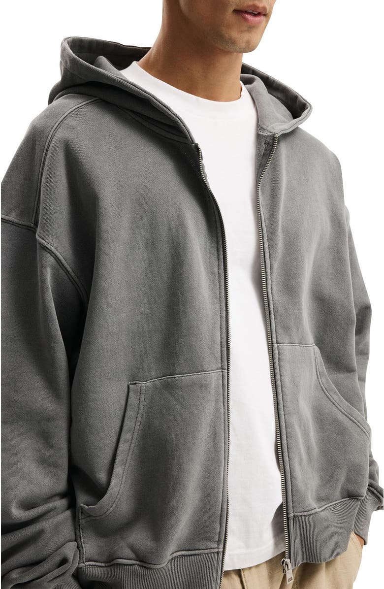 Cotton On Men's Cropped Zip Up Hoodie, Alternate, color, Slate Stone Wash