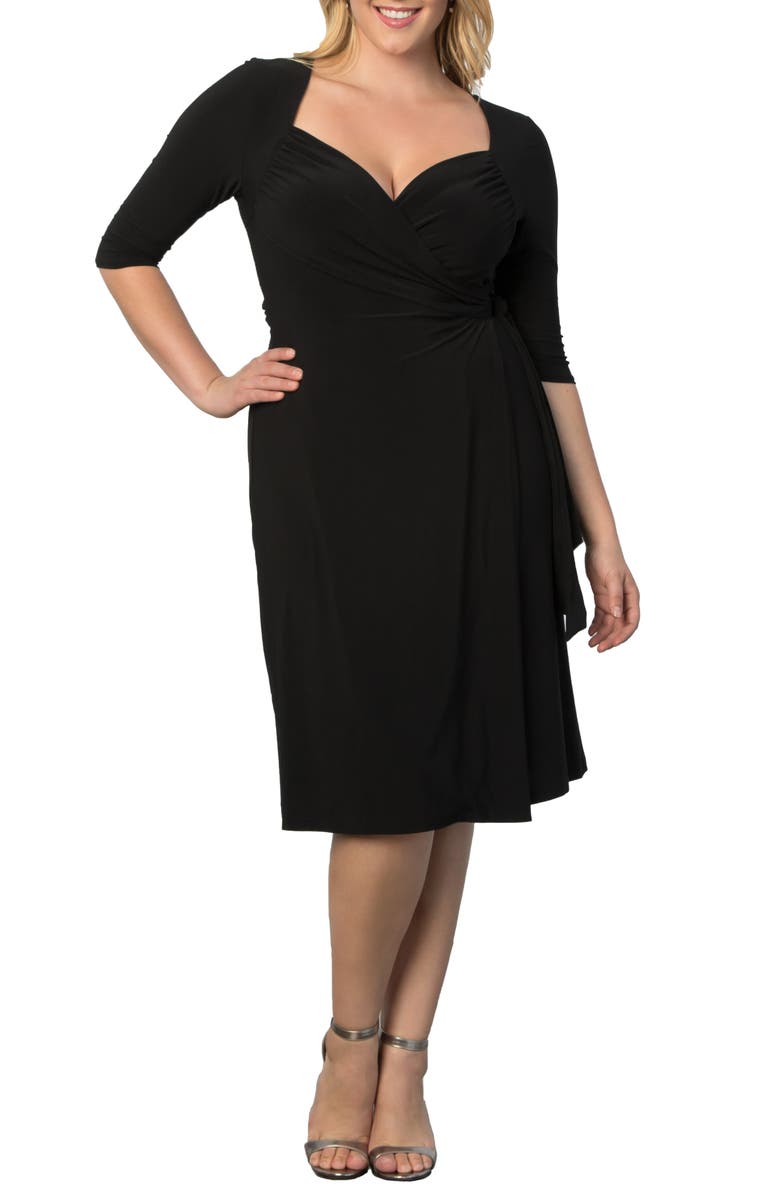 Kiyonna Sweetheart Neck Wrap Dress, Main, color, Black Noir