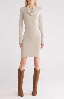 GO COUTURE Cowl Neck Long Sleeve Minidress