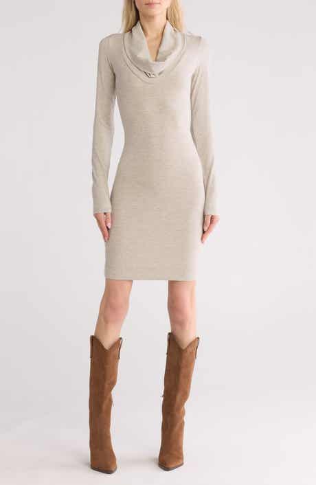 GO COUTURE Cowl Neck Long Sleeve Minidress