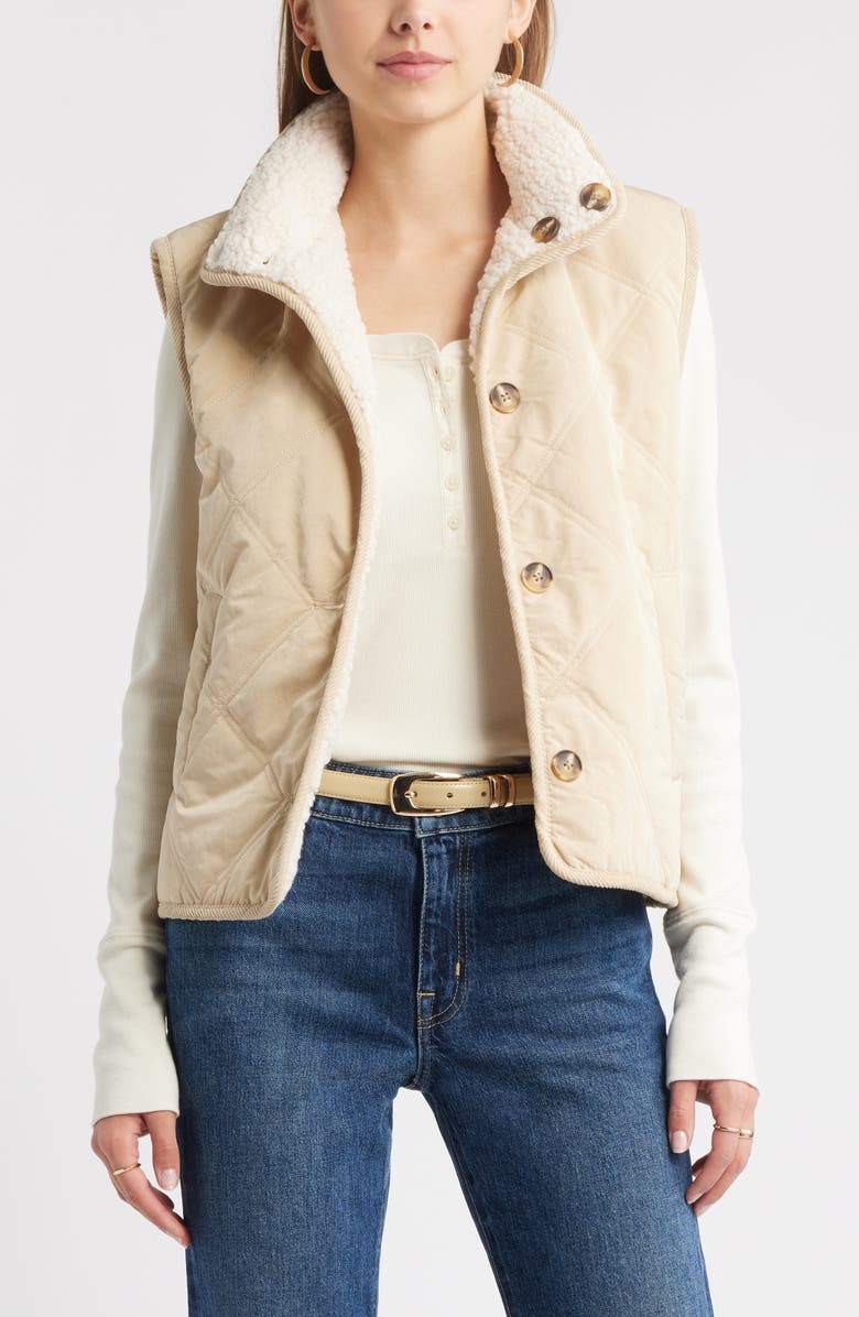 Treasure & Bond Faux Shearling Quilted Reversible Vest, Main, color, Beige Castle