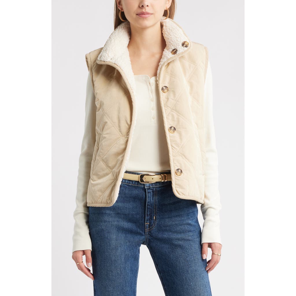 Treasure & Bond Faux Shearling Quilted Reversible Vest In Yellow