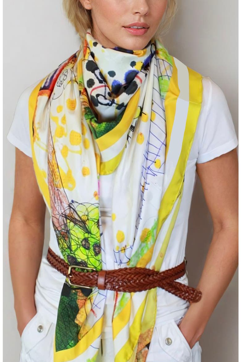 Silk Scarf Of Wonderful World Once Upon A Time, Alternate, color, Yellow