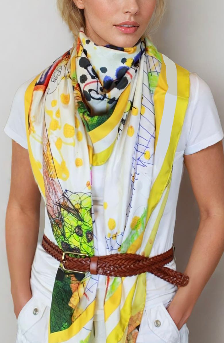 Jessie Zhao New York Silk Scarf Of Wonderful World Once Upon A Time, Alternate, color, Yellow