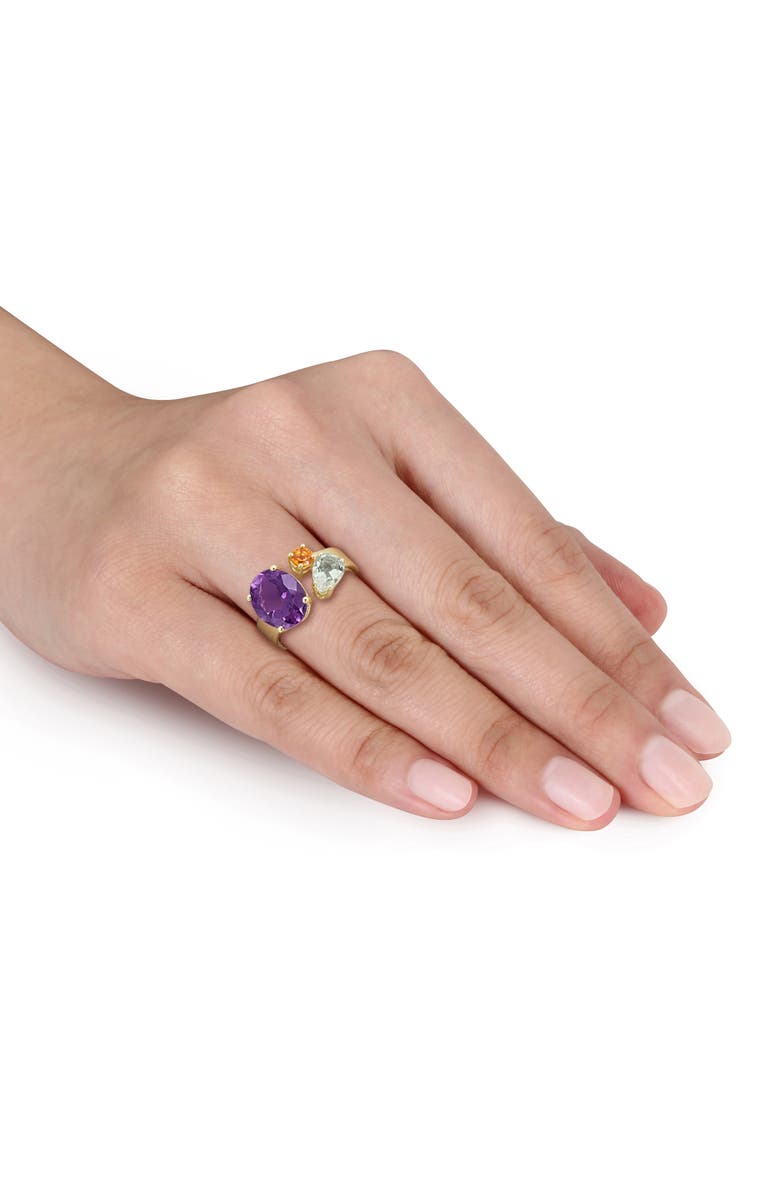Julianna B. Gemstone 3-Stone Open Ring Yellow Plated Silver, Alternate, color, Amethyst