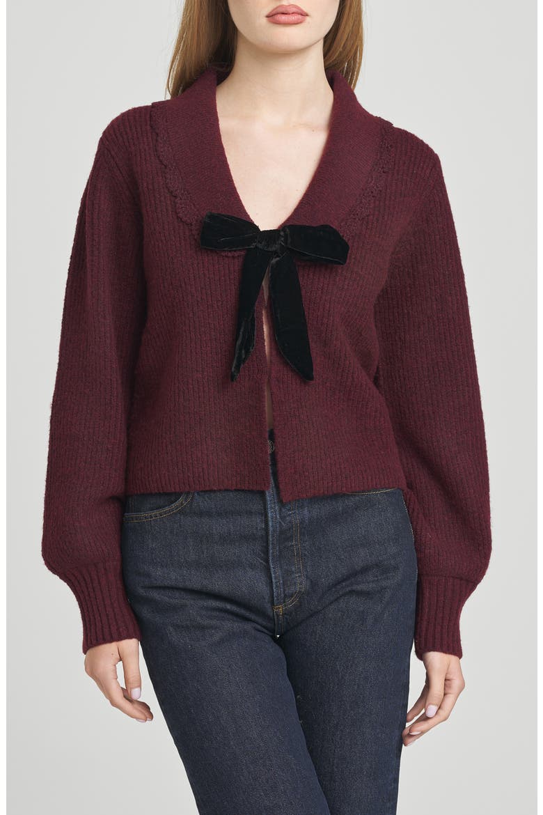 Sloane Bow Cardigan, Main, color, MERLOT