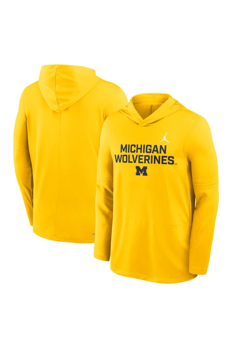 Men's Jordan Brand Maize Michigan Wolverines 2025 Sideline Performance Long Sleeve Hoodie T-Shirt, Alternate, color, Maize