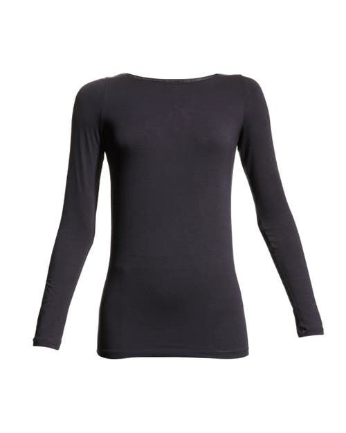 Majestic Filatures Soft Touch Long Sleeve Merrow Edge Boatneck T-shirt In Blue