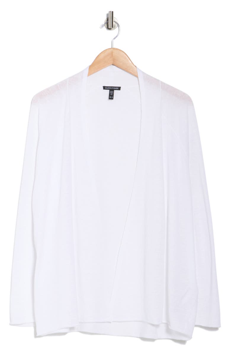 Eileen Fisher Organic Linen & Organic Cotton Open Front Cardigan, Main, color, White