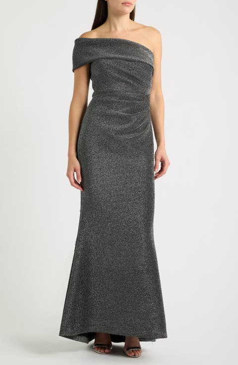 Metallic One-Shoulder Gown