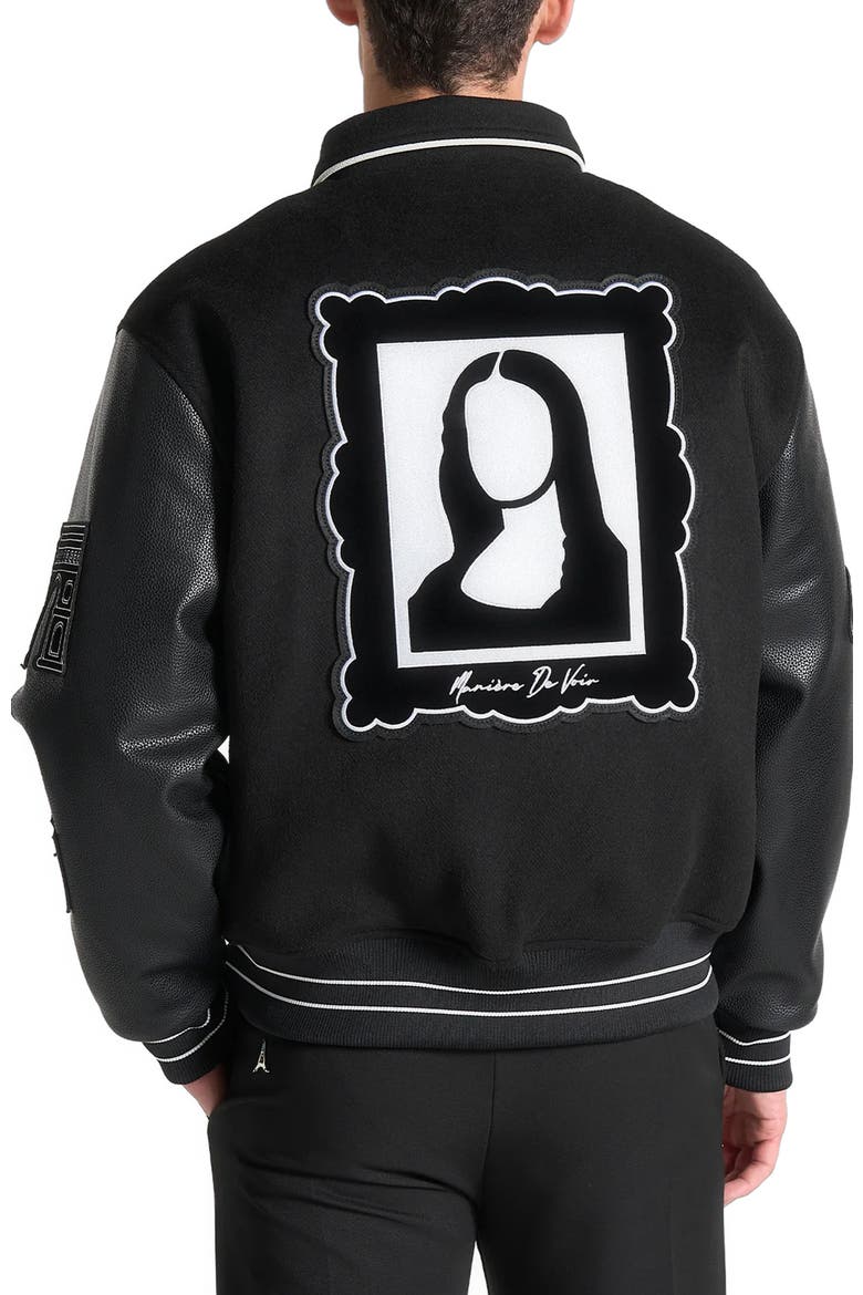 Oscar Mona Lisa Wool Blend Varsity Jacket, Alternate, color, Black