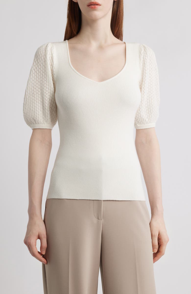 Elie Tahari The Piper Rib Short Sleeve Sweater, Main, color, 