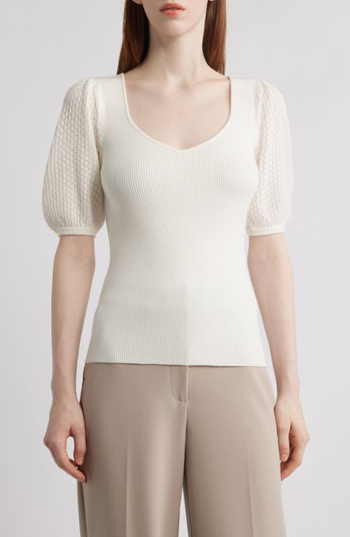 Shop Elie Tahari The Piper Rib Short Sleeve Sweater In Sky White