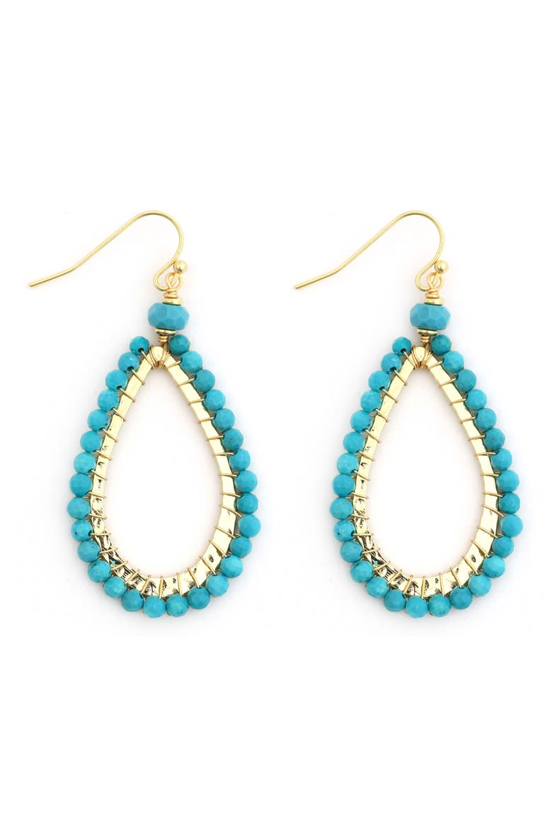 Stone Beaded Teardrop Earrings, Main, color, TURQUOISE