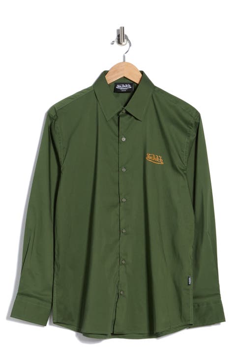Logo Solid Button-Up Shirt