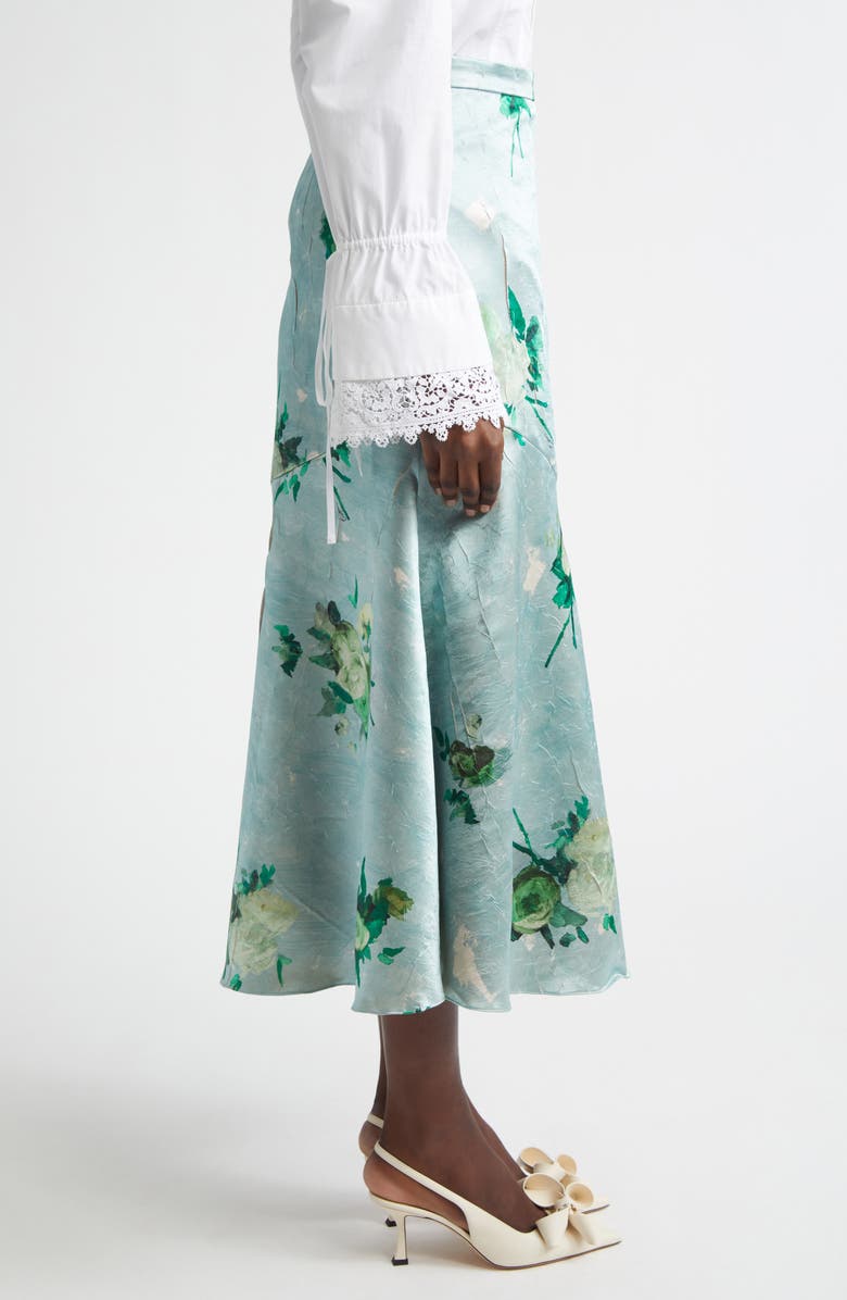 Erdem Abstract Rose Print Crushed Satin A-Line Midi Skirt, Alternate, color, Abstract Rose Eggshell