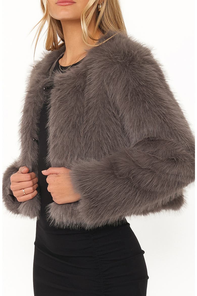 Connie Faux Fur Cropped Jacket, Alternate, color, GUNMETAL GREY