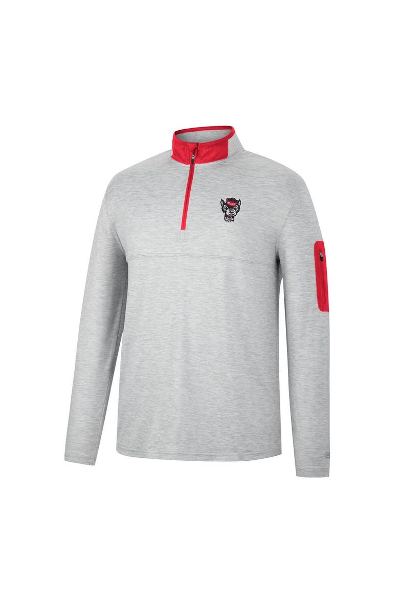 COLOSSEUM Men's Colosseum Heathered Gray/Red NC State Wolfpack Country Club Windshirt Quarter-Zip Jacket, Alternate, color,