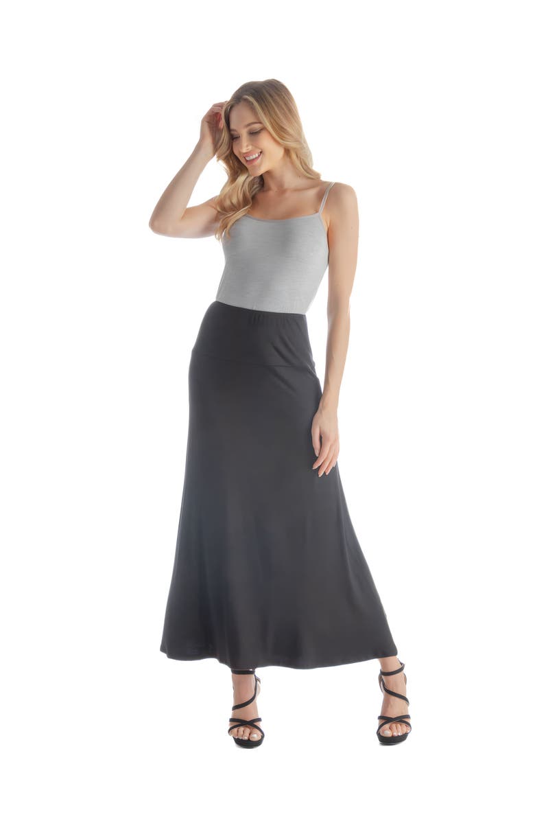24seven Comfort Apparel Petite Elastic Waist Maxi Skirt, Main, color, Black