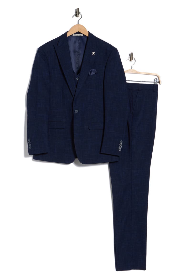 Tattersall Mélange 3-Piece Suit, Alternate, color, NAVY