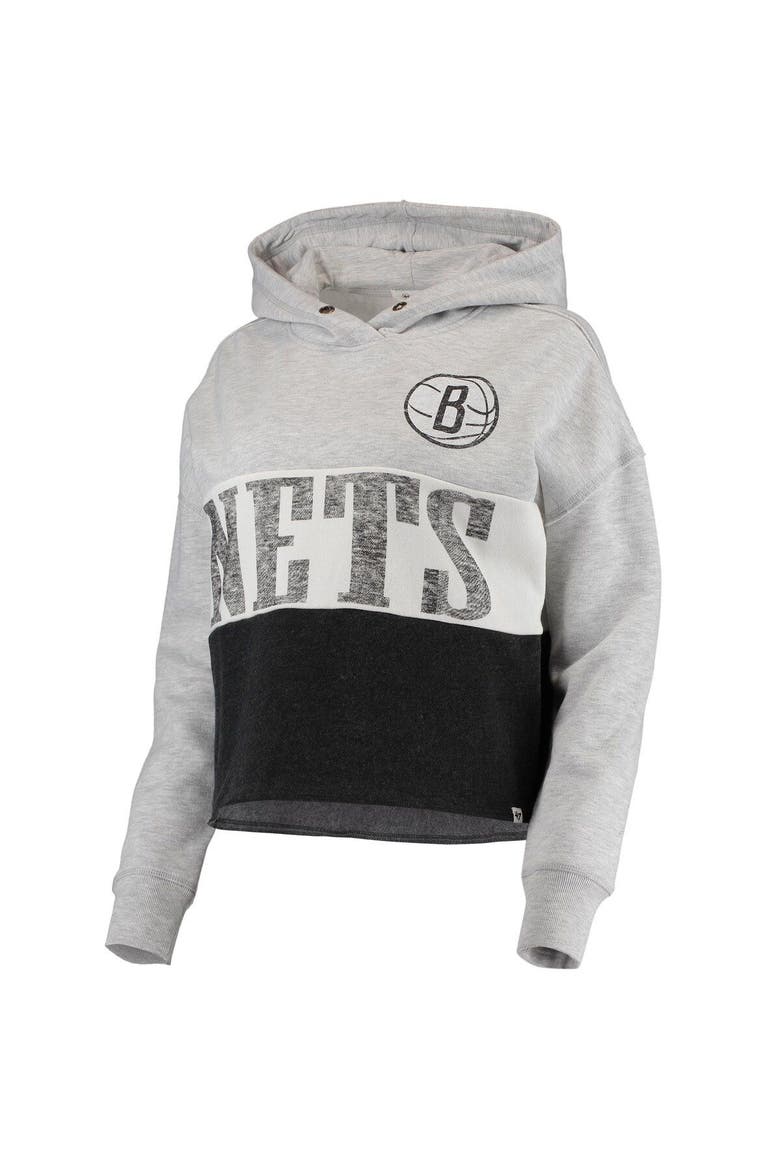 Women's '47 Heathered Gray/Heathered Black Brooklyn Nets Lizzy Cutoff Pullover Hoodie, Alternate, color, Gray