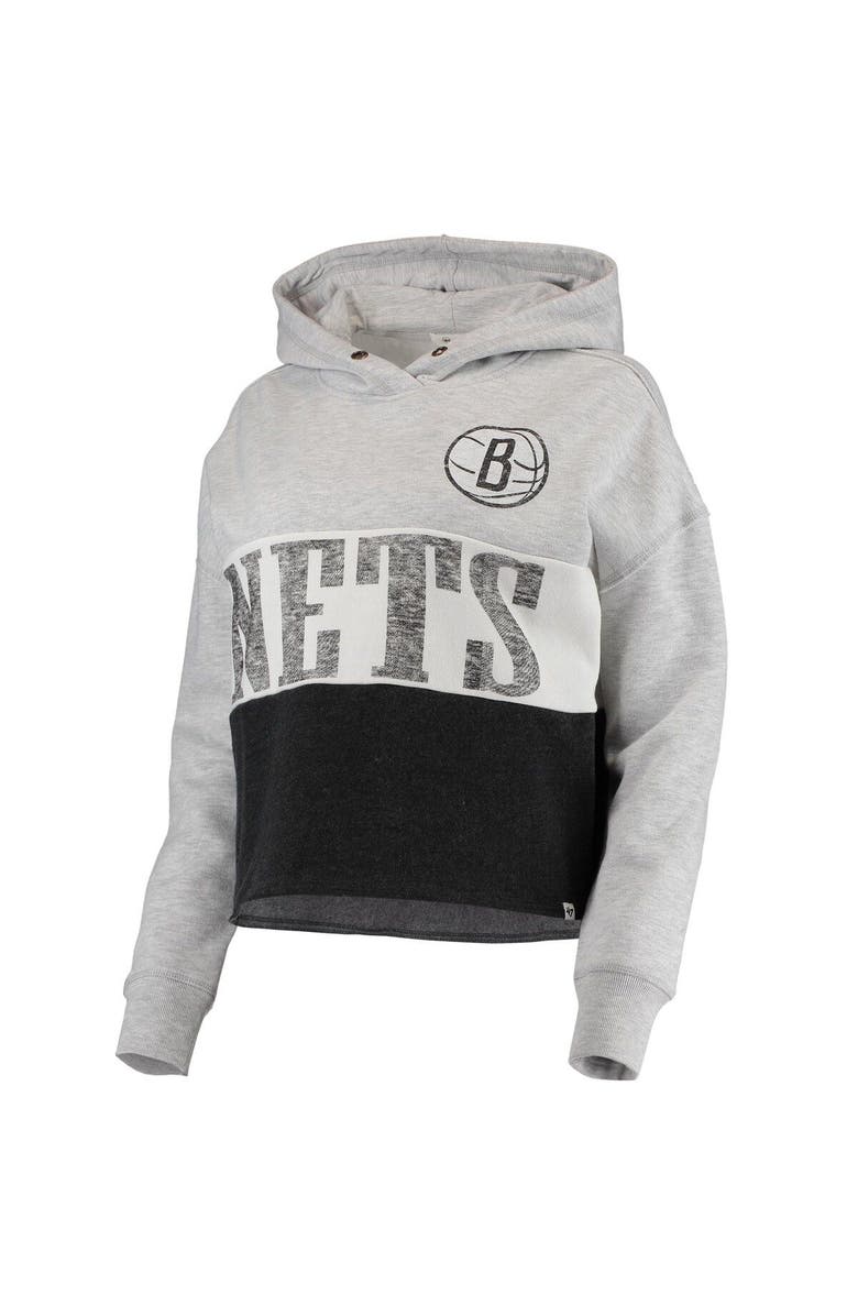 '47 Women's '47 Heathered Gray/Heathered Black Brooklyn Nets Lizzy Cutoff Pullover Hoodie, Alternate, color, Gray
