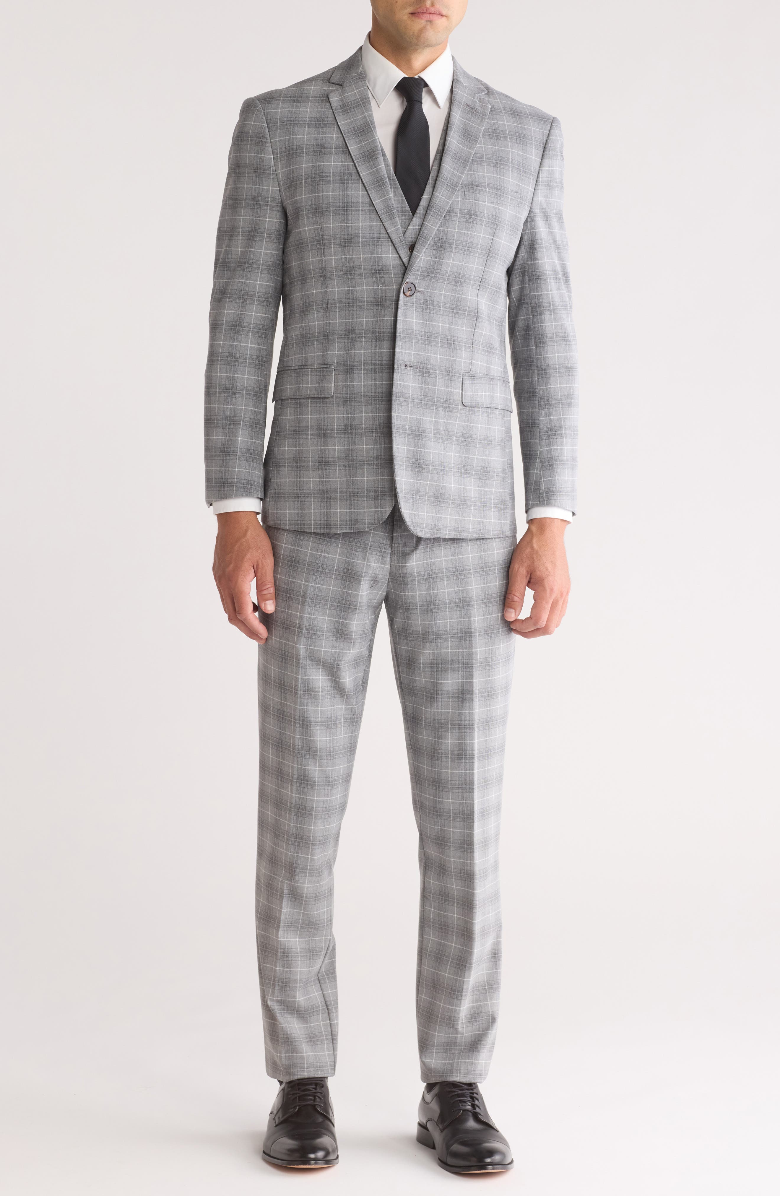 Gino Vitale Slim Fit Stretch Windowpane Three-Piece Suit