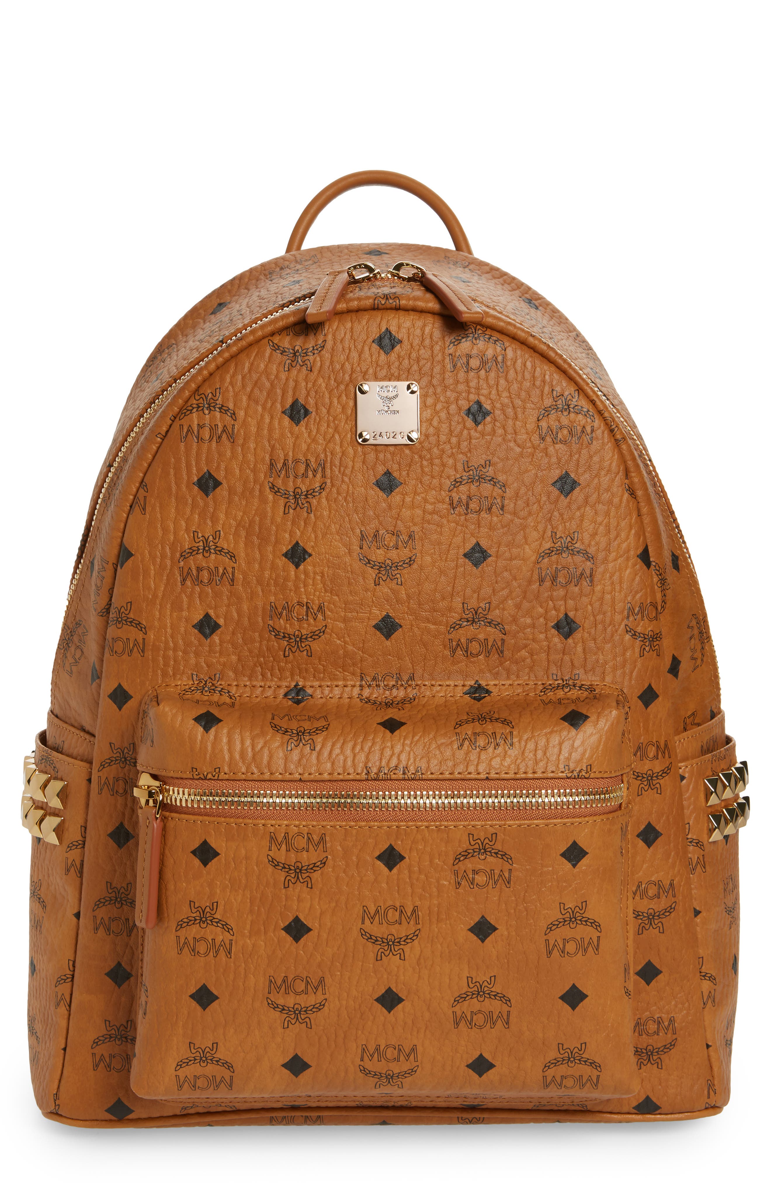 Medium Stark Side Stud Coated Canvas Backpack, Main, color, COGNAC