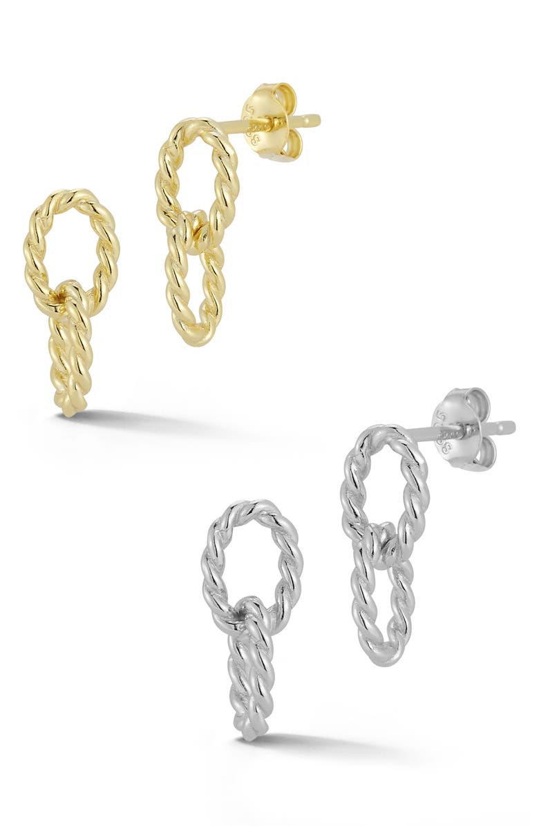 GLAZE JEWELRY Set of 2 Twisted Link Drop Earrings, Main, color, Silver