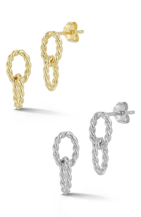 Set of 2 Twisted Link Drop Earrings