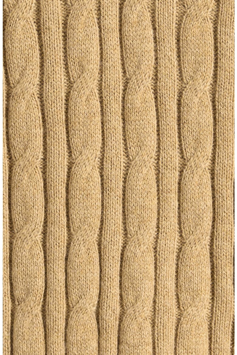 Kids' Clovelly Quarter Zip Wool Blend Cable Sweater, Alternate, color, CAMEL MELANGE