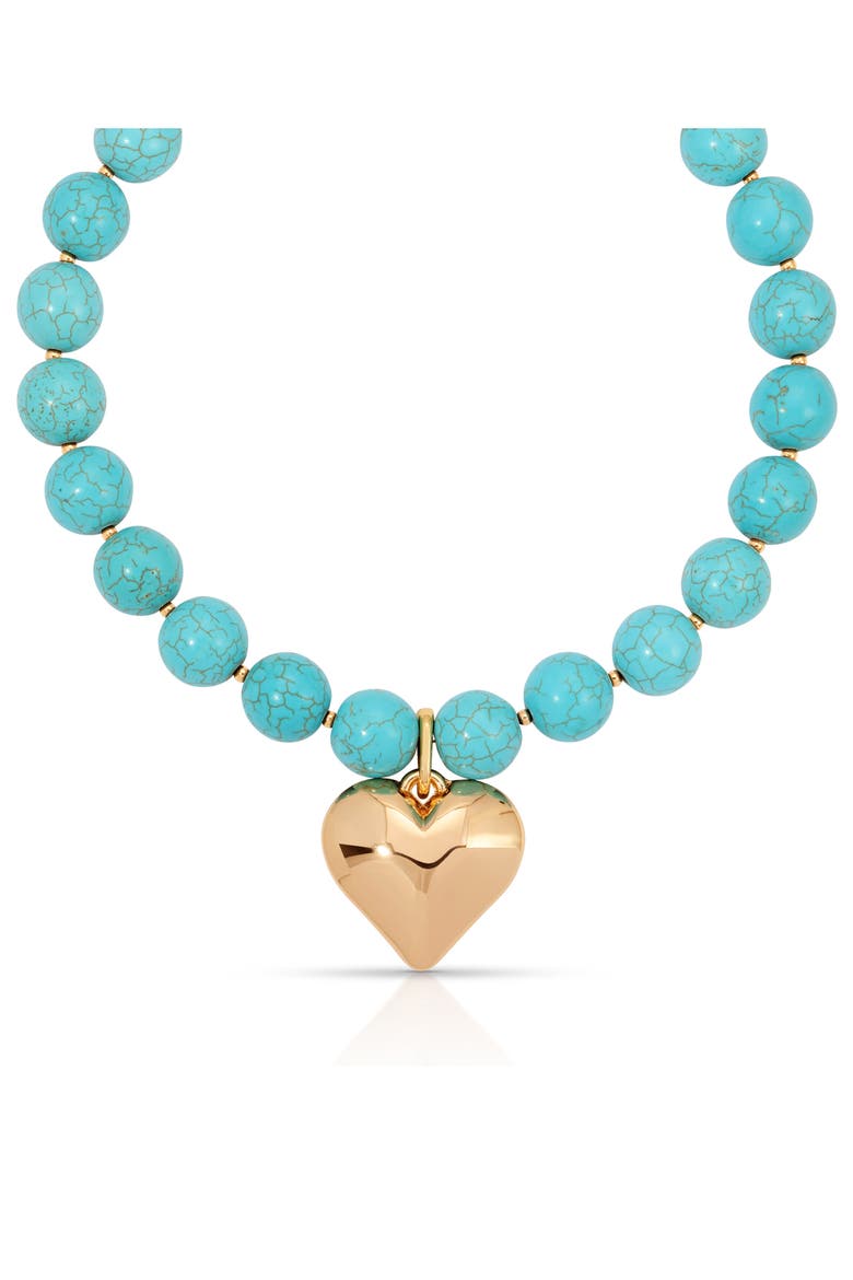 Chunky Beaded Heart Pendant Necklace, Alternate, color, TURQUOISE
