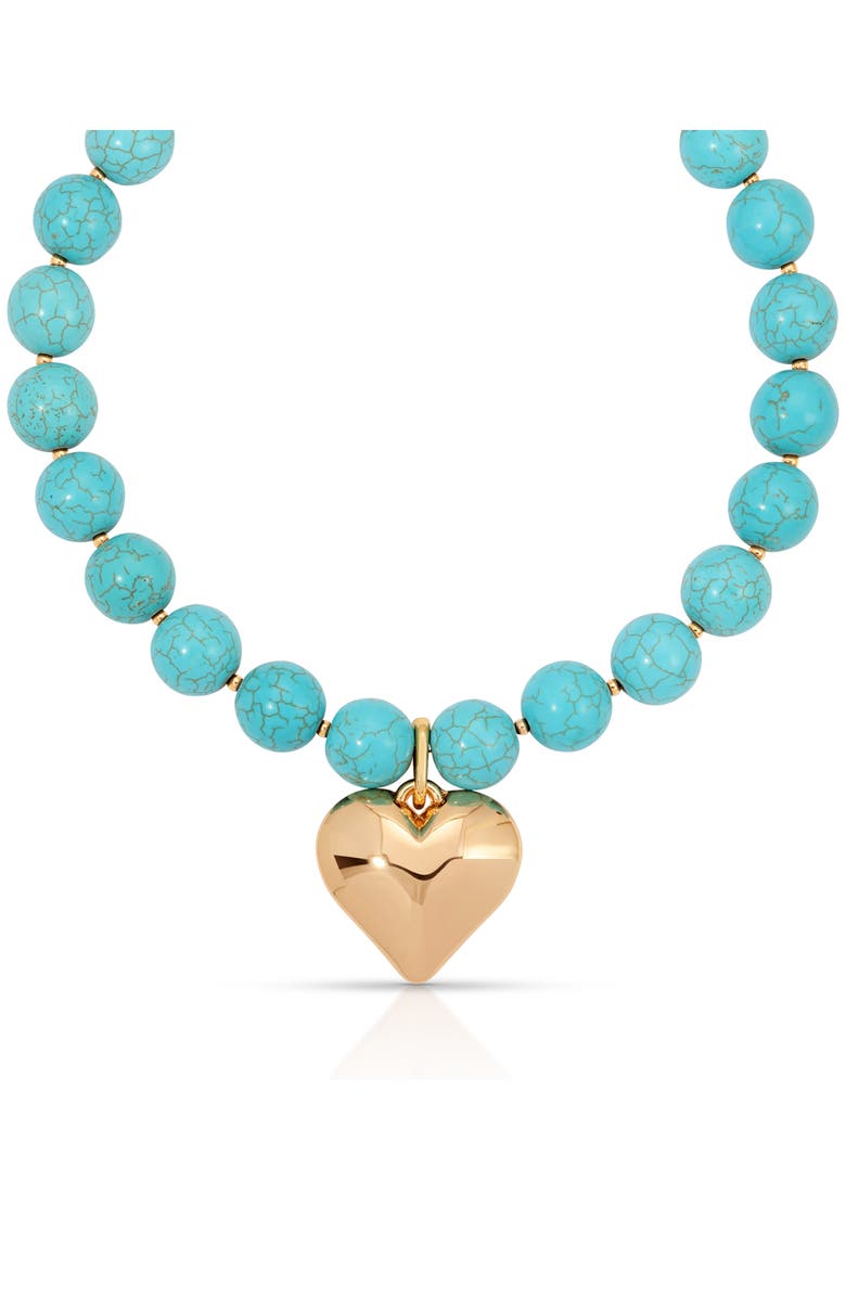Ettika Chunky Beaded Heart Pendant Necklace, Alternate, color, Turquoise