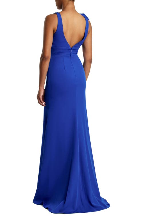 Mac Duggal Bow Shoulder V-neck Gown In Royal Blue