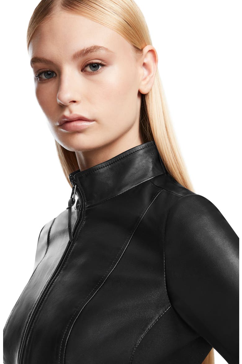 ABIGAIL Black Leather Racer Jacket for Women, Alternate, color, Black