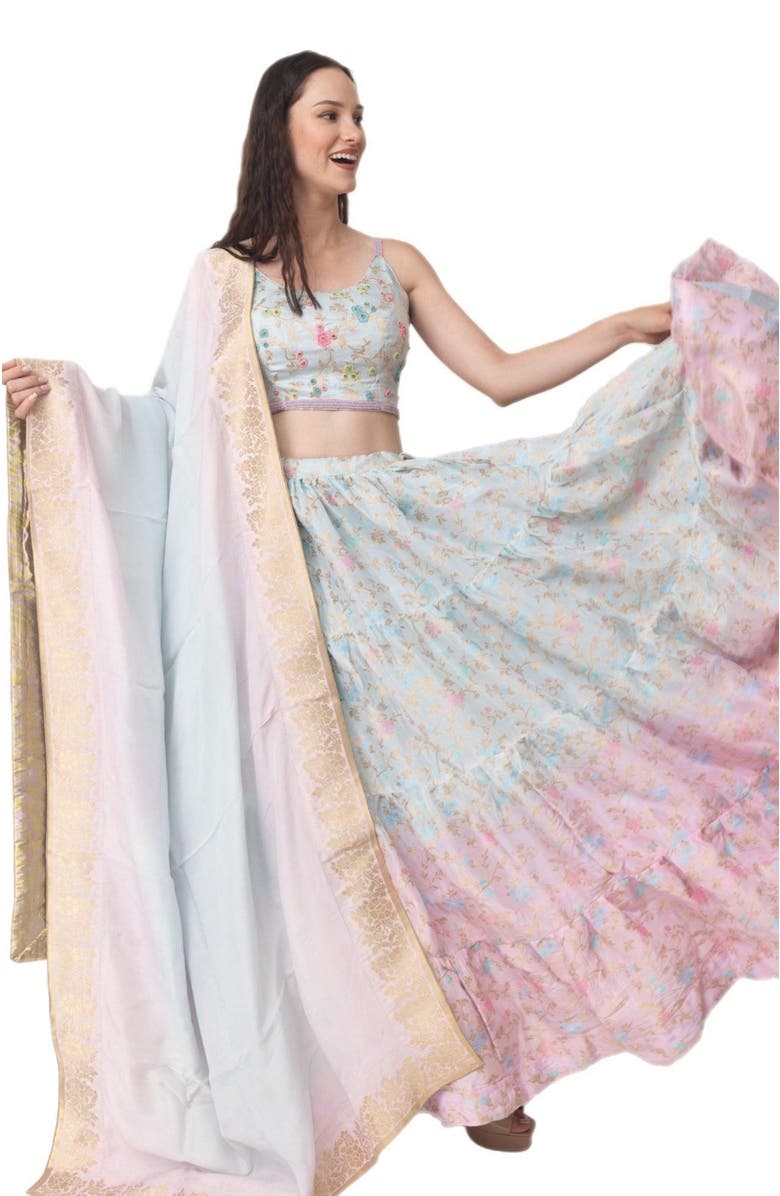 RAAS Bethany Hand Tie Dye Lehenga Choli, Alternate, color, Light Blue Multi