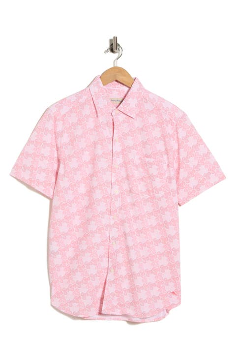 Honeycomb Geo Print Short Sleeve Button-Up Shirt