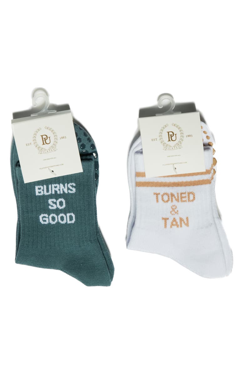 Pilates University 1883 Toned & Tan Assorted 2-Pack Gripper Quarter Socks, Alternate, color, Pacific Ocean Blue
