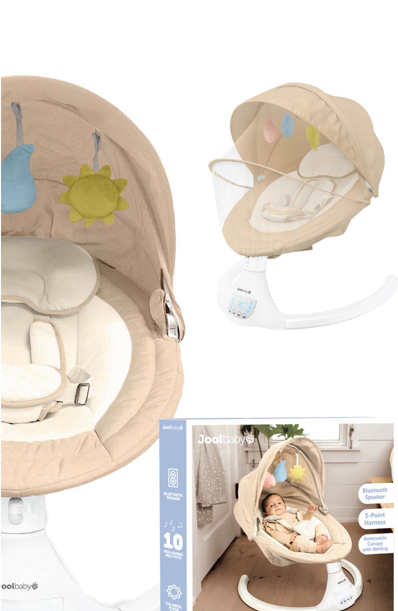 Jool Baby Nova Swing for Newborns - Electric Motorized Infant Swing, Bluetooth Music, 10 Preset Melodies, Remote, Alternate, color, Gray