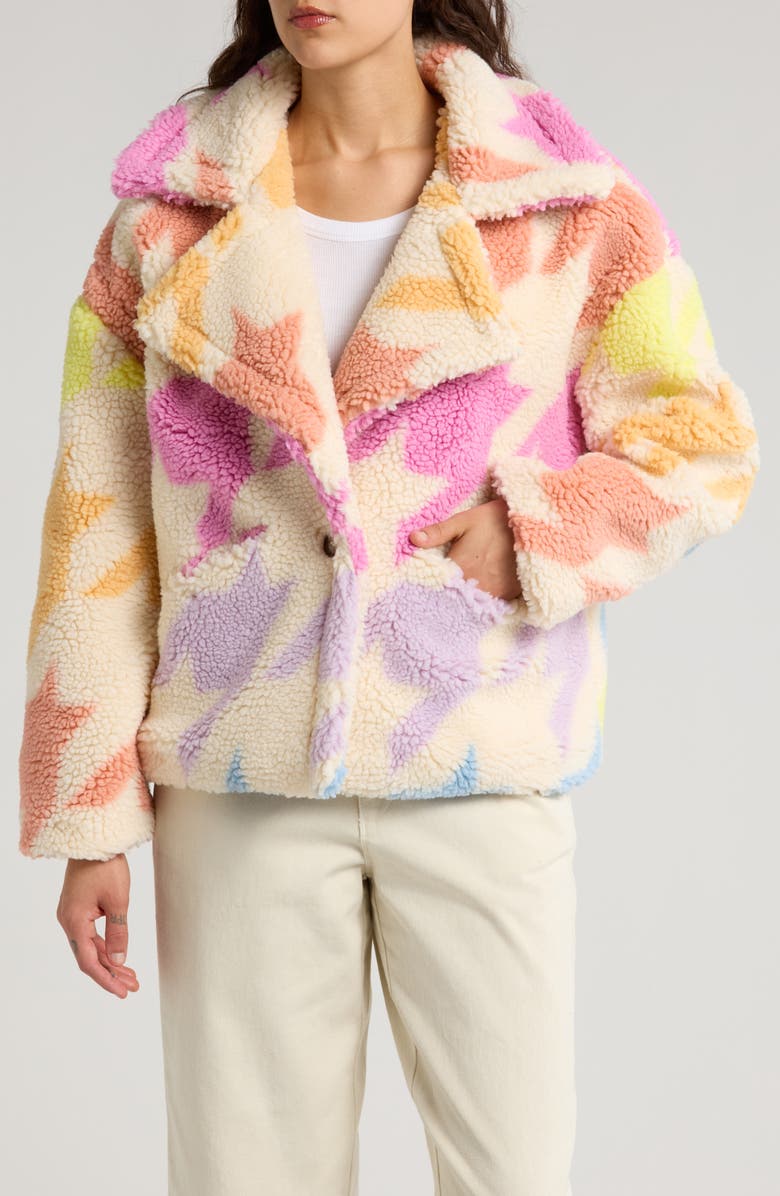 BLANKNYC Houndstooth Faux Shearling Coat, Main, color, 