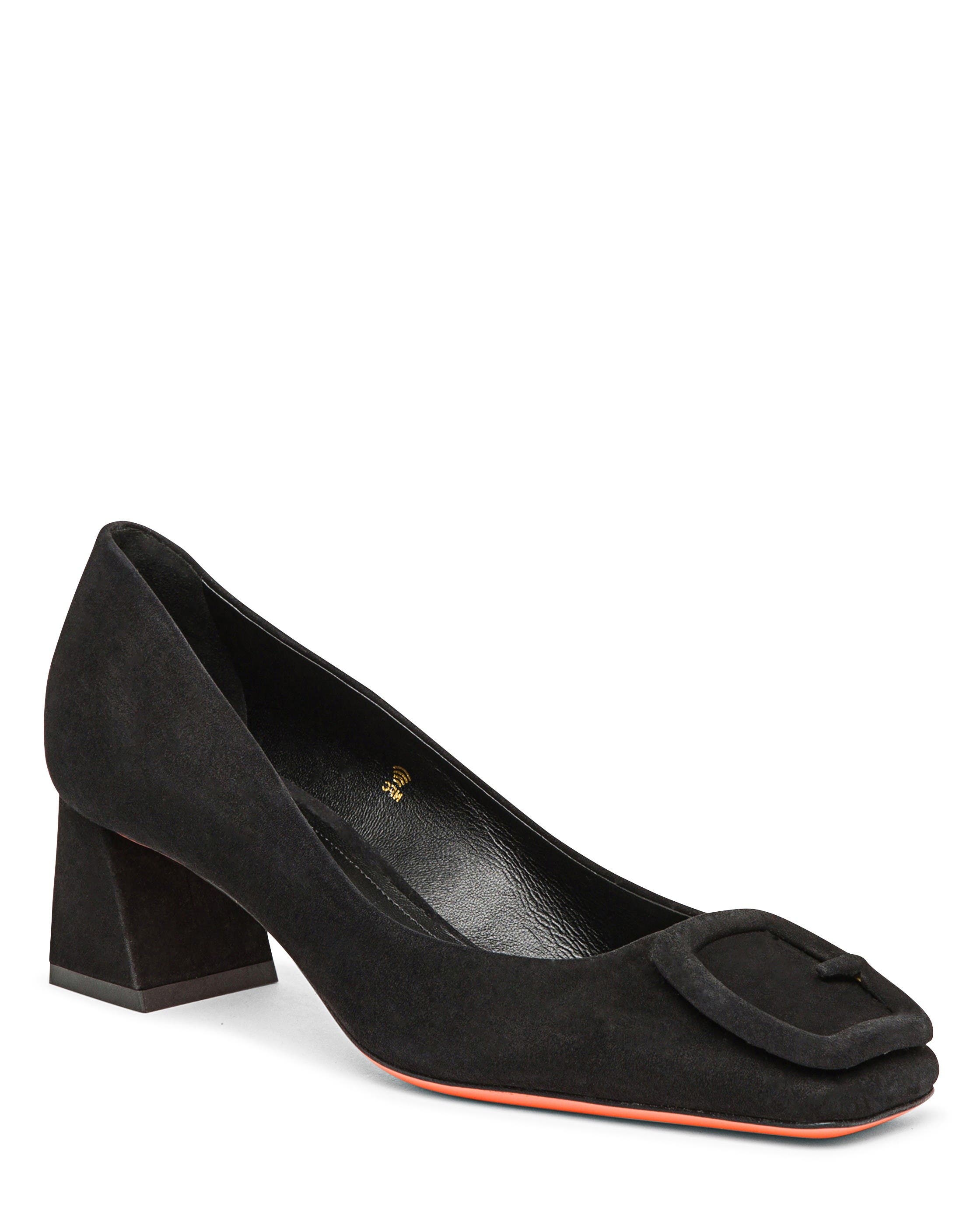Santoni Women's suede low-heel pump, Main, color, Black