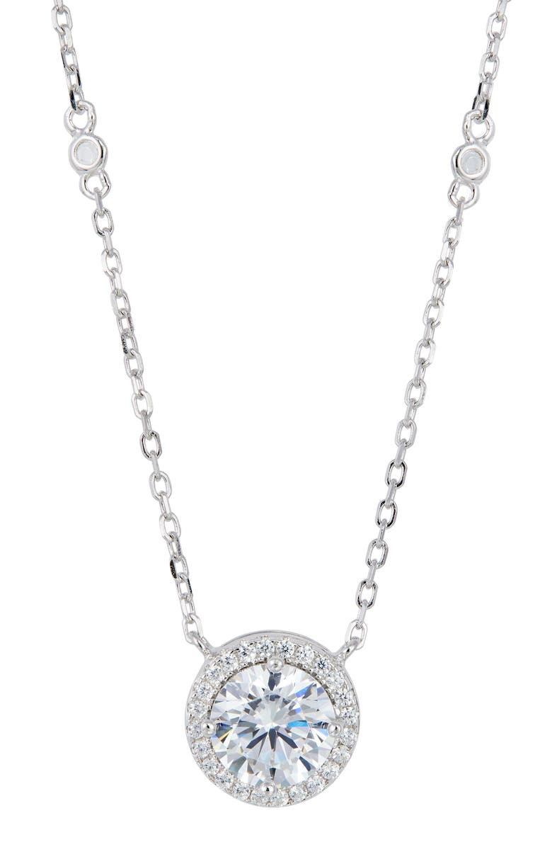 SAVVY CIE JEWELS Brilliant Cubic Zirconia Halo Pendant Necklace, Main, color,